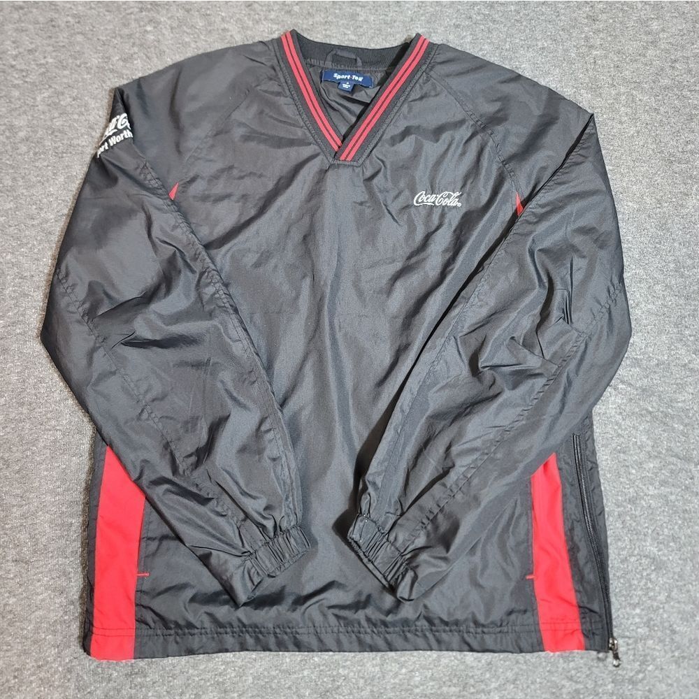 Vtg Coca-Cola Sport-Tek Pullover Windbreaker Black Red Embroidered Jacket Men S.